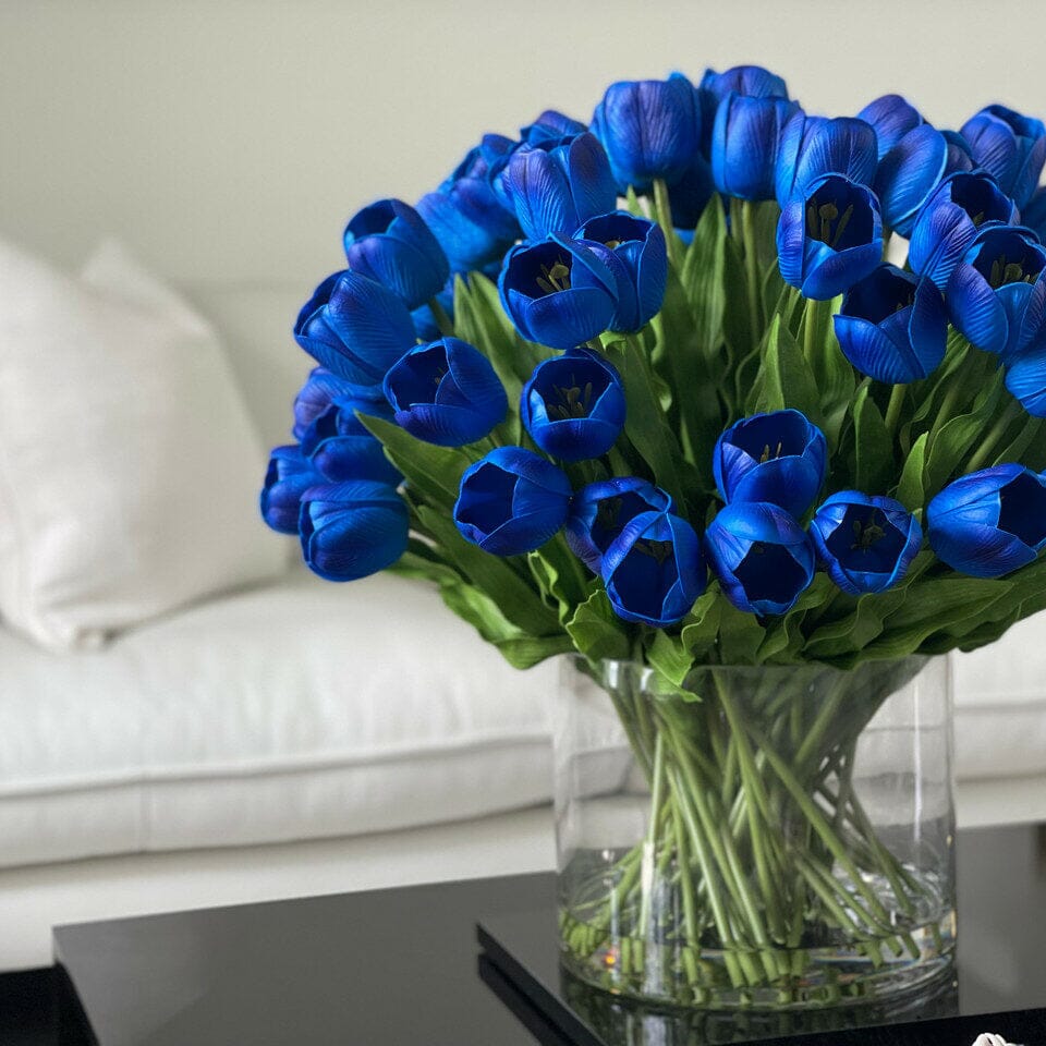 Blue Tulip Arrangement in Large Cylinder Vase The New Garden
