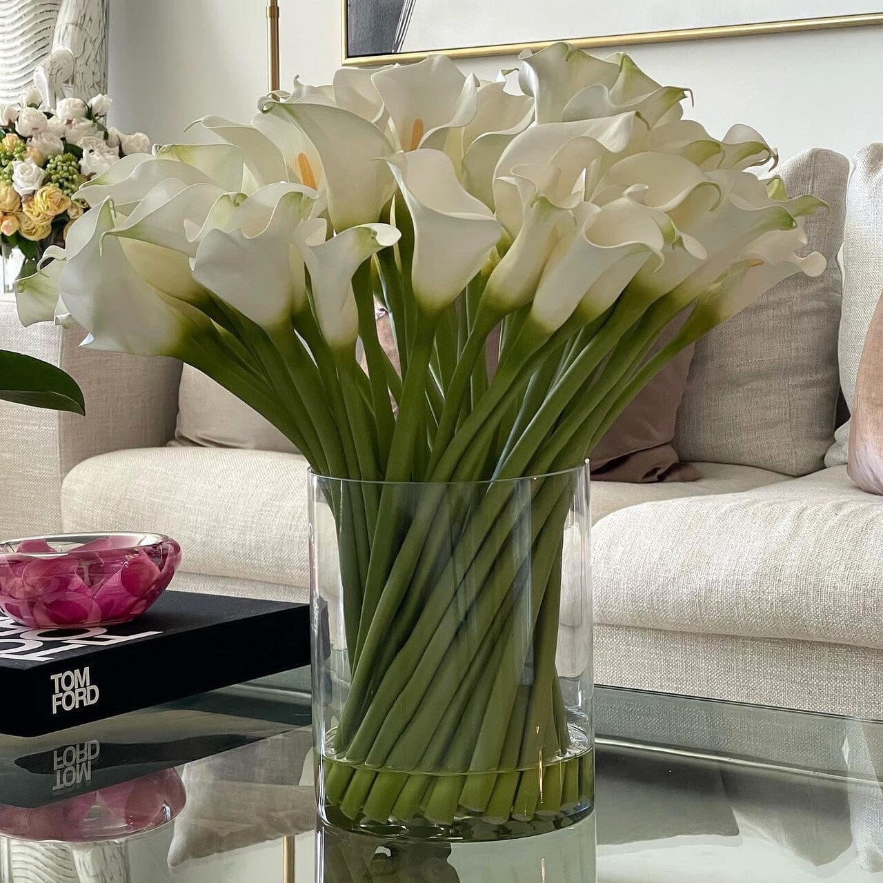 Calla Lilies in Glass Cylinder 10″ The New Garden