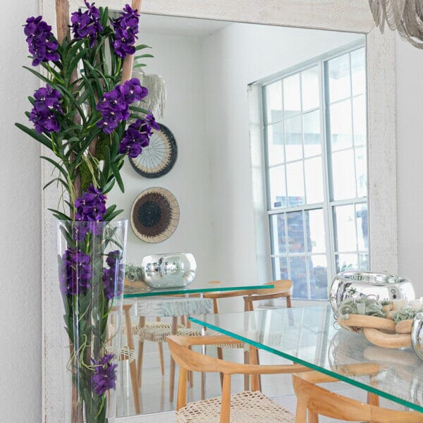 Purple Vanda Orchids and Driftwood Inside a Conical Glass Cylinder The New Garden