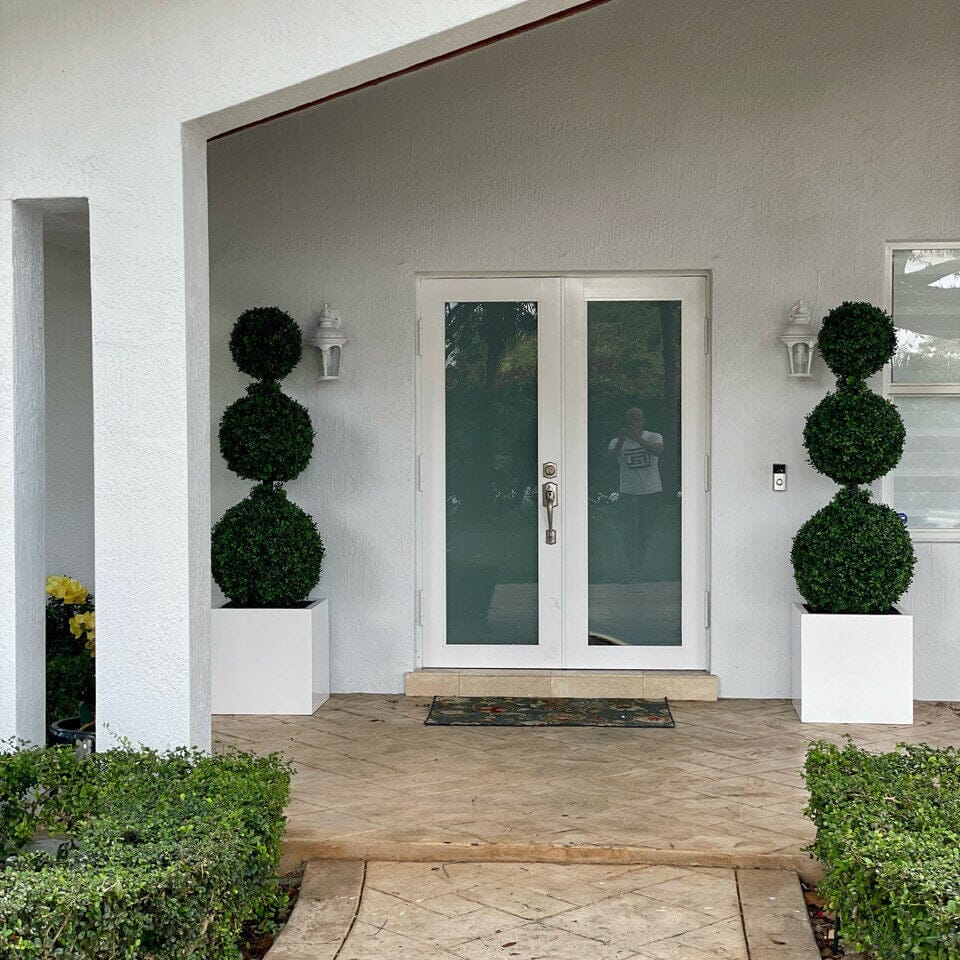 Triple Ball Topiary with Large Block Fiberglass Planter The New Garden