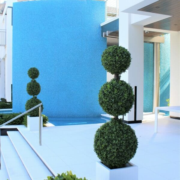 Triple Sphere Topiary with Medium Block Fiberglass Pot The New Garden
