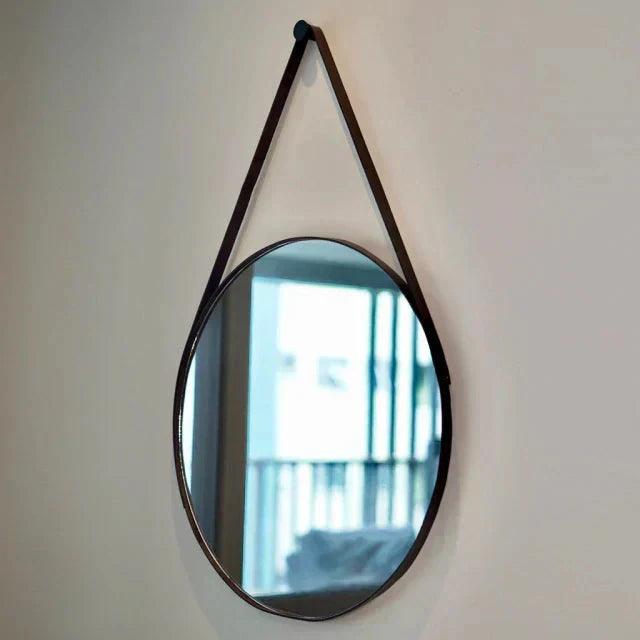 Adnet Leather Mirror 50cm + Bracket The New Garden 