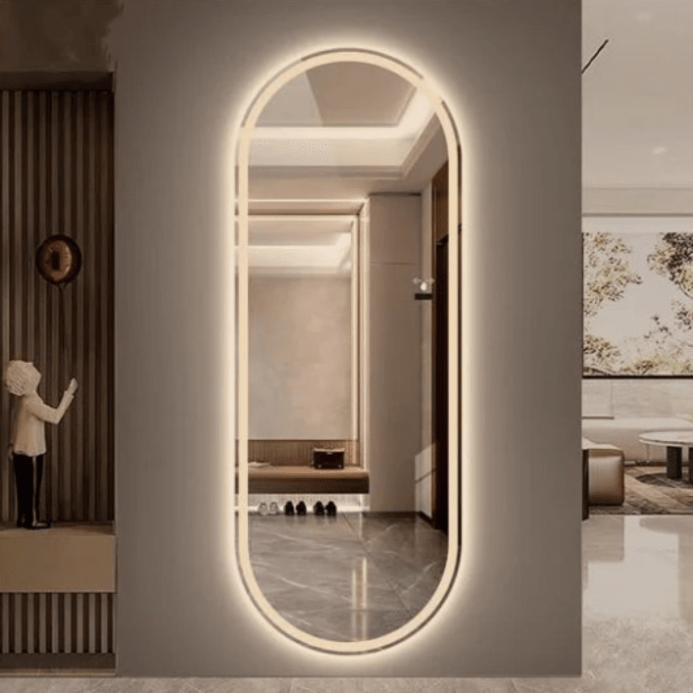 Frosted Oval Mirror with Warm LED - 60x150cm Woodglass Oval The New Garden 