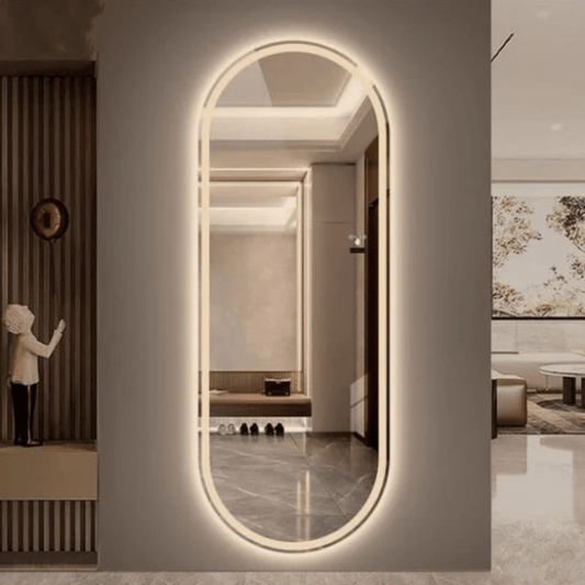 Frosted Oval Mirror with Warm LED - 60x150cm Woodglass Oval The New Garden 