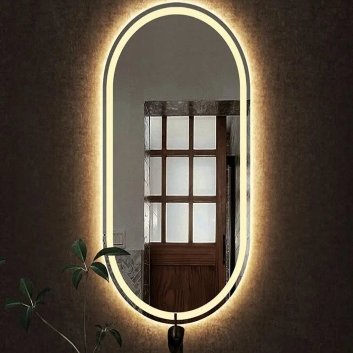 Frosted Oval Mirror with Warm LED - 60x150cm Woodglass Oval The New Garden 