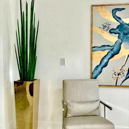 Golden Cube Vase with Snake Grass The New Garden 