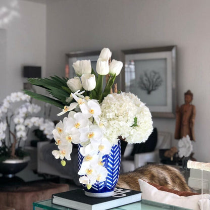 Inca striped vase with mixed bouquet The New Garden 