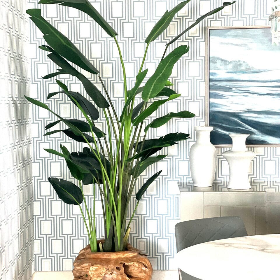 Large Teak Root Vase with Large Bird of Paradise The New Garden 