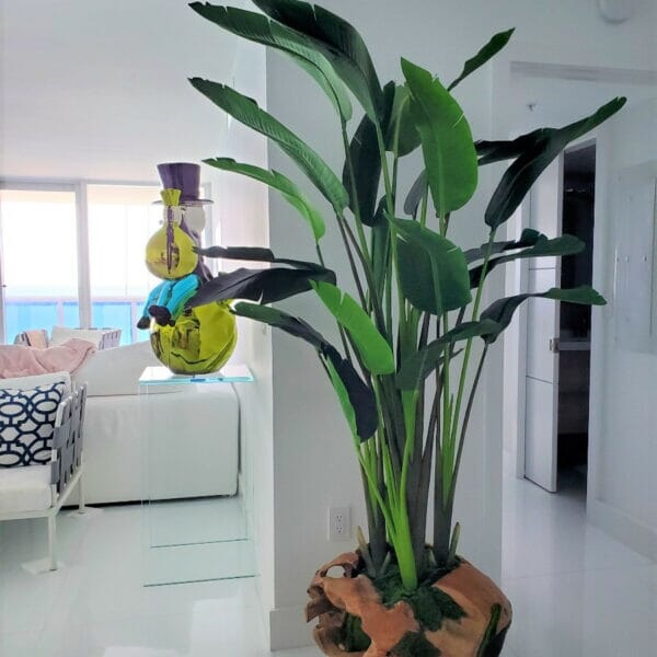 Large Vase Made of Teak Wood with Magnificent Strelitzia (Bird of Paradise) The New Garden 