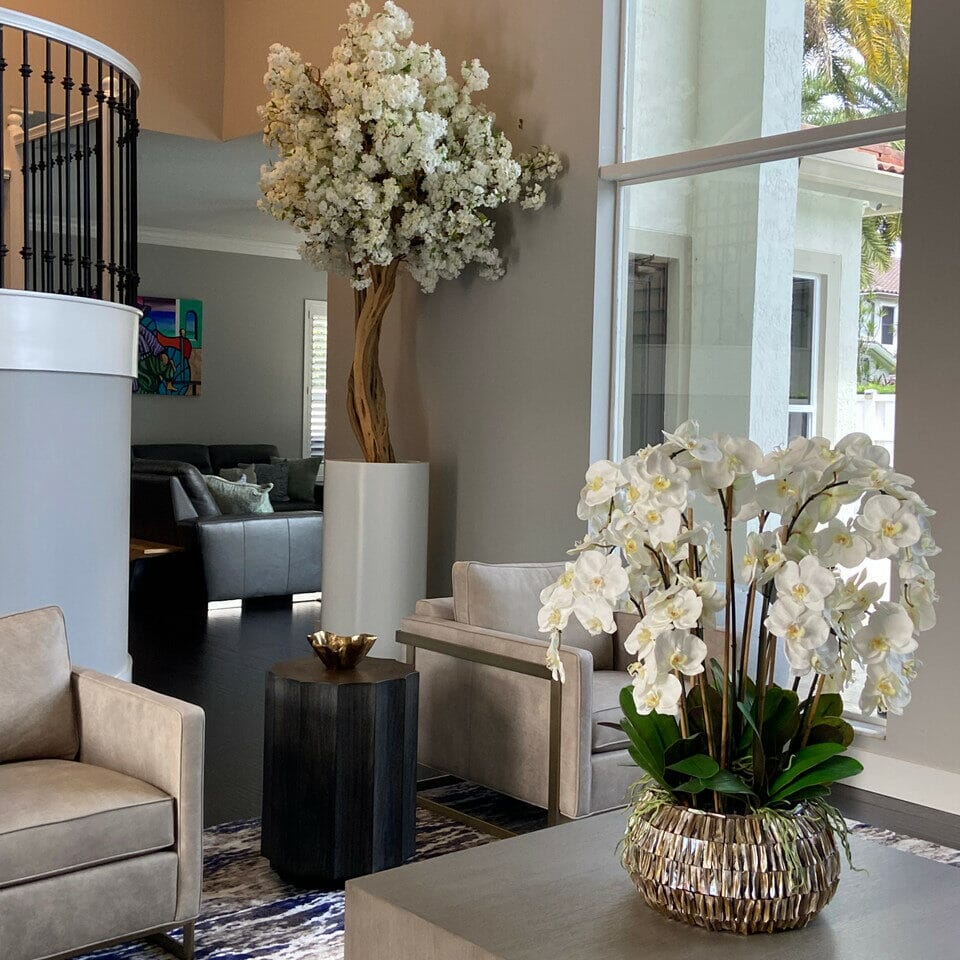 Matt Beige St. Tropez Vase with White Cherry Blossom Tree The New Garden 