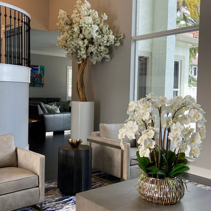 Matte Beige St. Tropez Vase with White Cherry Blossom Tree The New Garden 