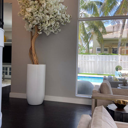 Matte Beige St. Tropez Vase with White Cherry Blossom Tree The New Garden 