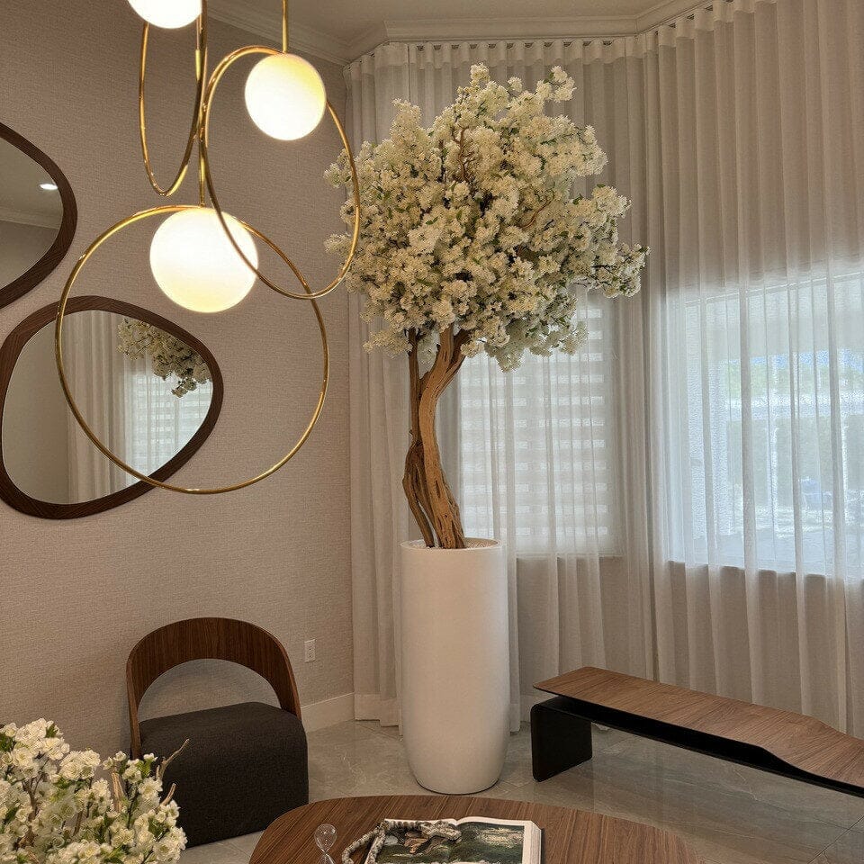 Matte Beige St. Tropez Vase with White Cherry Blossom Tree The New Garden 