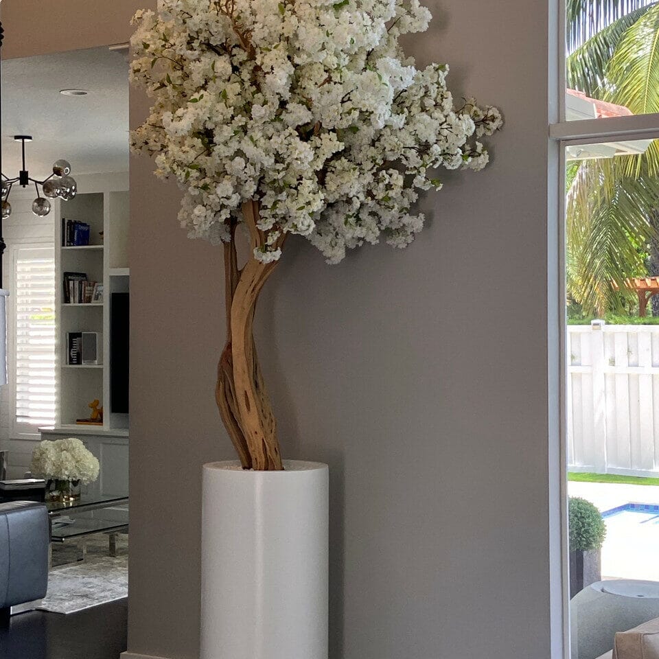 Matte Beige St. Tropez Vase with White Cherry Blossom Tree The New Garden 