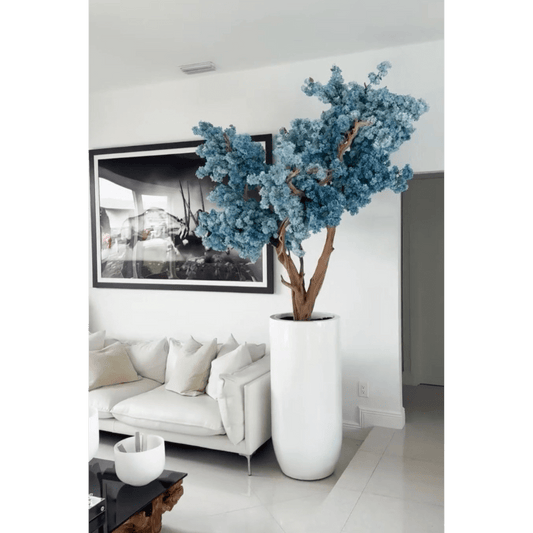 Matte White St. Tropez Vase with Blue Cherry Blossom Release The New Garden 