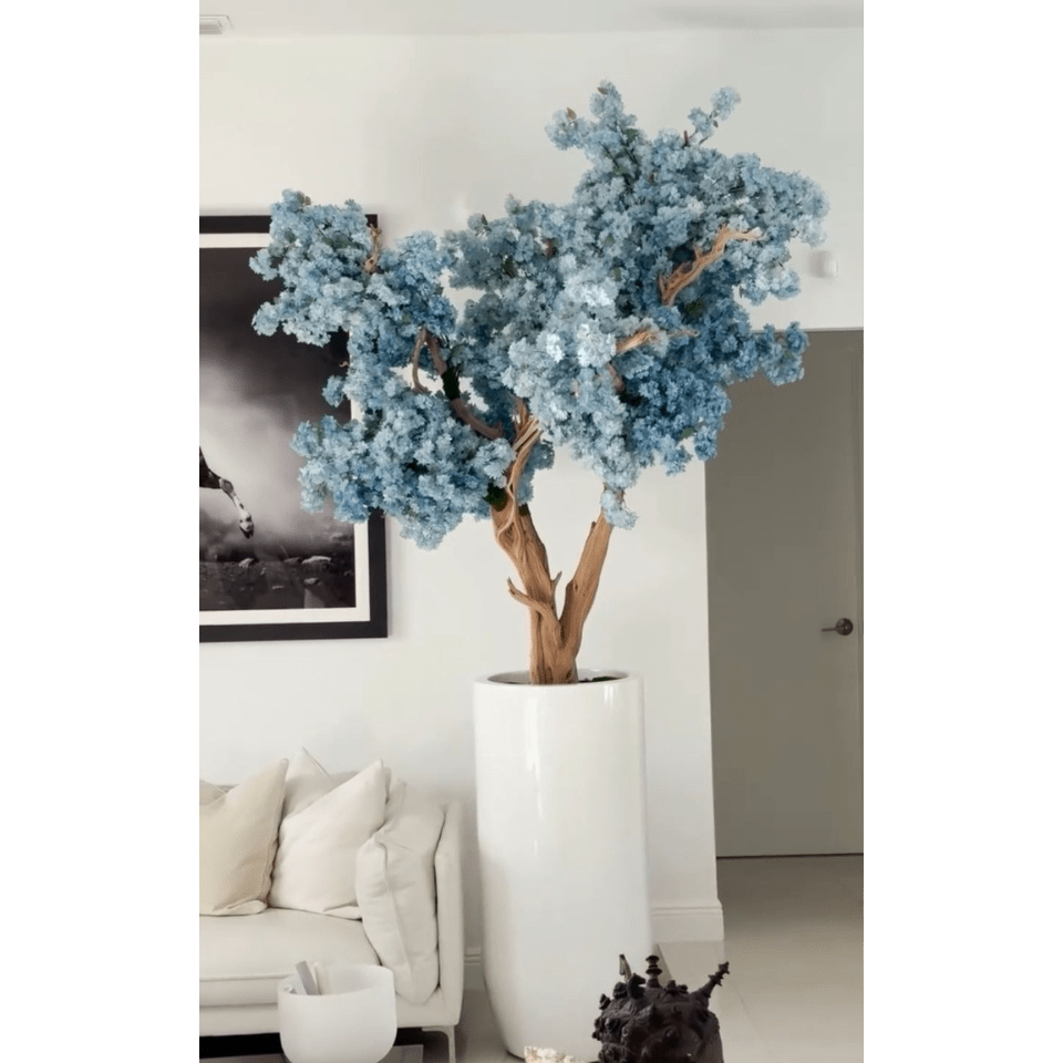 Matte White St. Tropez Vase with Blue Cherry Blossom Release The New Garden 