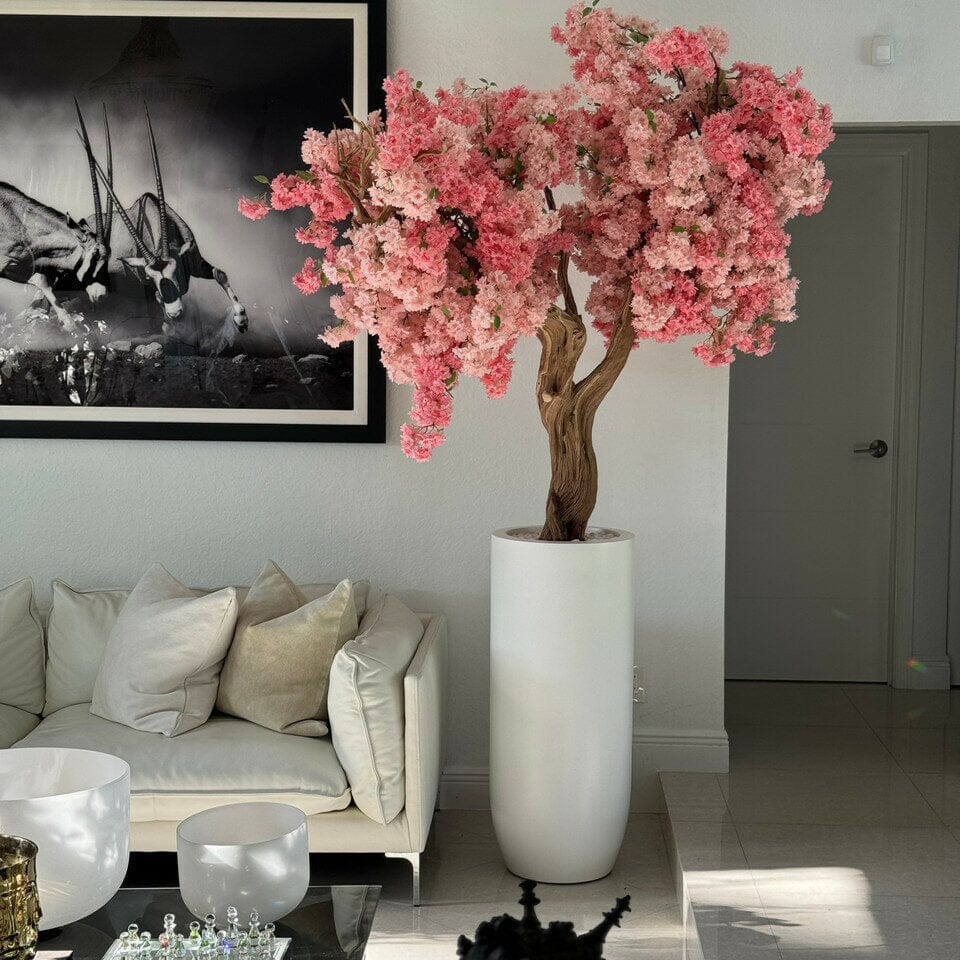 Matte White St. Tropez Vase with Personalized Pink Cherry Blossom The New Garden 