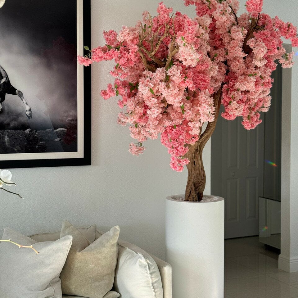 Matte White St. Tropez Vase with Personalized Pink Cherry Blossoms The New Garden 