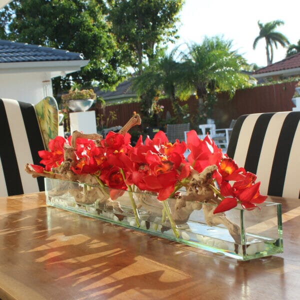 Modern Glass Plant Pot "Modern Home" 122 cm with Red Cymbidiums The New Garden 