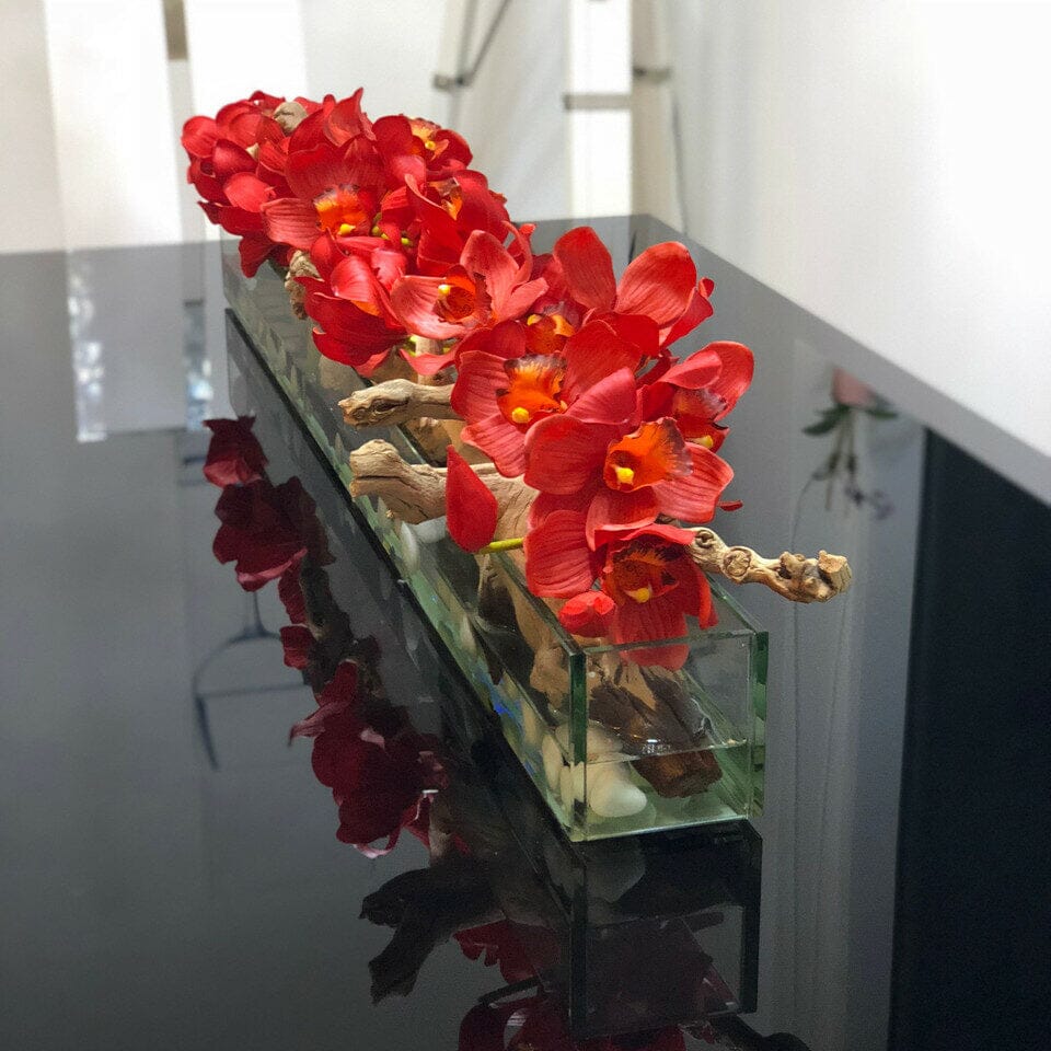 Modern House 48" Glass Planter with Red Cymbidiums The New Garden 