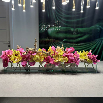 Modern House Glass Vase with Pink Vandas and Green Cymbidiums The New Garden 