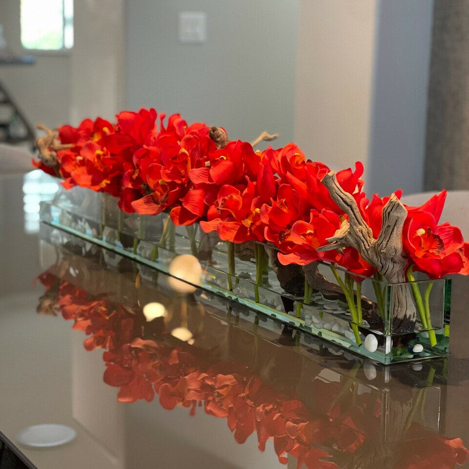 Modern House Glass Vase with Red Cymbidiums The New Garden 