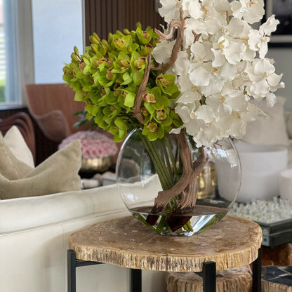 Moon Vase with White Vanda Orchids and Green Cymbidiums The New Garden 