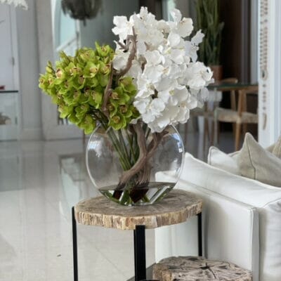 Moon Vase with White Vanda Orchids and Green Cymbidiums The New Garden 