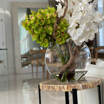 Moon Vase with White Vanda Orchids and Green Cymbidiums The New Garden 