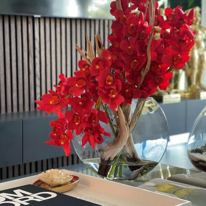 Red Cymbidium Orchids in Moon Planter The New Garden 