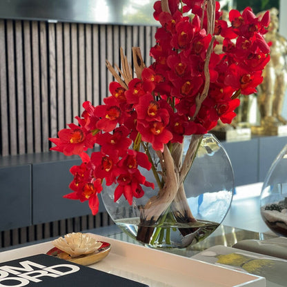 Red Cymbidiums in Moon Vase The New Garden 