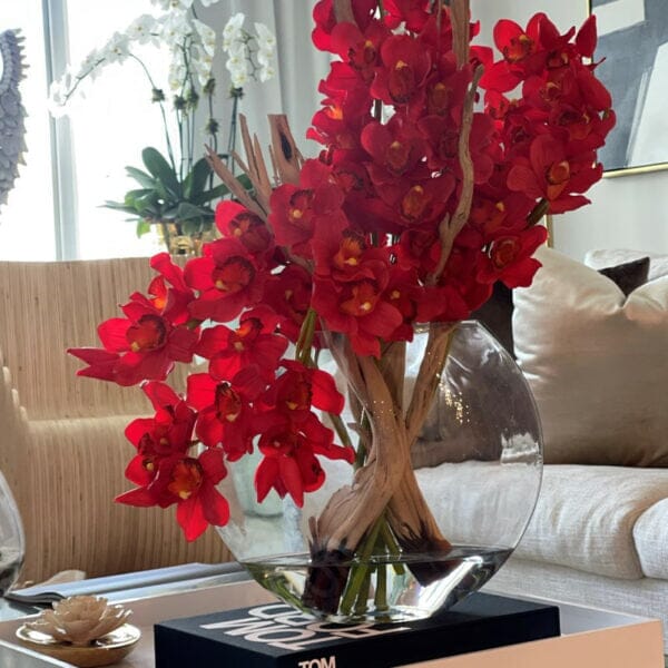 Red Cymbidiums in Moon Vase The New Garden 