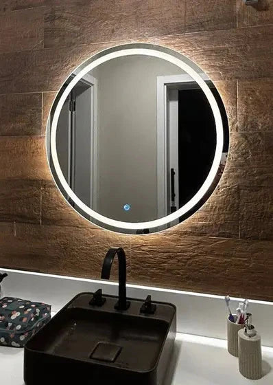 Round FROSTED Mirror with LED Lighting and Touch Screen Button The New Garden 