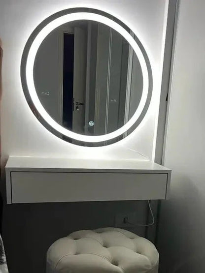Round FROSTED Mirror with LED Lighting and Touch Screen Button The New Garden 