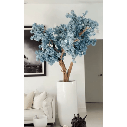 St. Tropez Vase in matte white with blue cherry blossoms The New Garden 