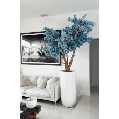 St. Tropez Vase in matte white with blue cherry blossoms The New Garden 