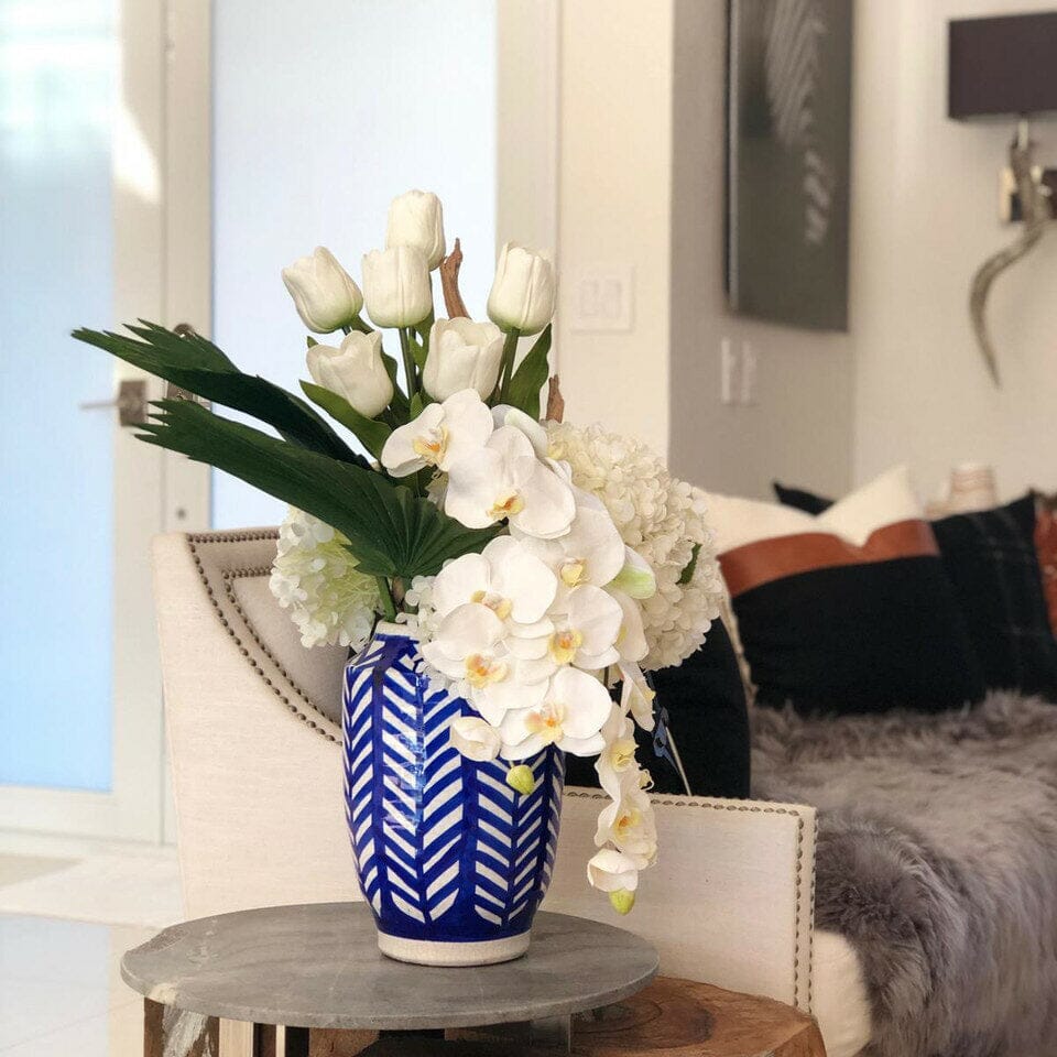 Striped Inca Vase with Mixed Flower Bouquet The New Garden 