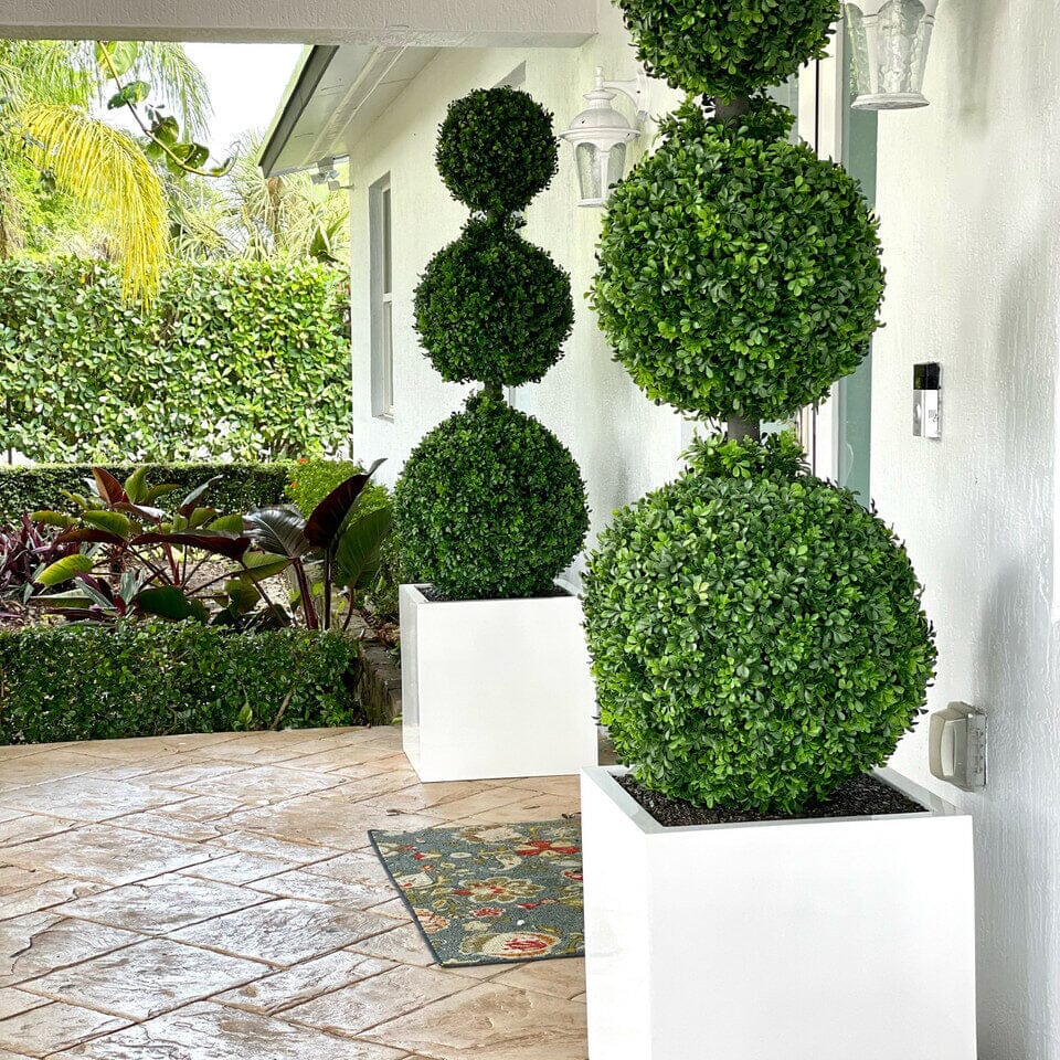 Triple Ball Topiary with Large Block Fiberglass Planter The New Garden 