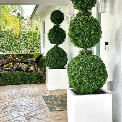 Triple Ball Topiary with Large Block Fiberglass Planter The New Garden 