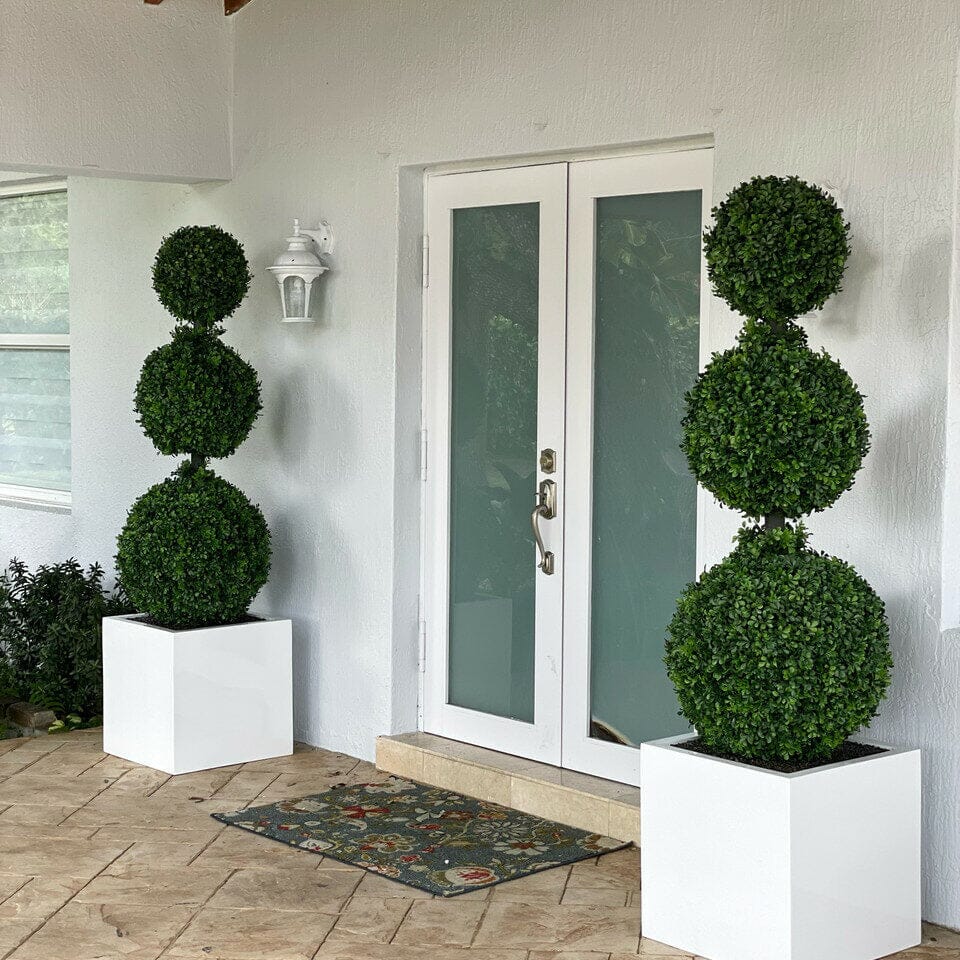 Triple Ball Topiary with Large Block Fiberglass Planter The New Garden 