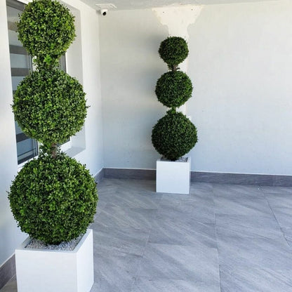 Triple Ball Topiary with Medium Block Fiberglass Planter The New Garden 