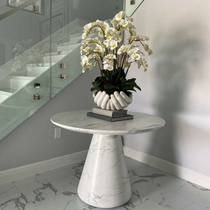 White Phalaenopsis Orchids in Vase with Sculpture "Open Hands" The New Garden 